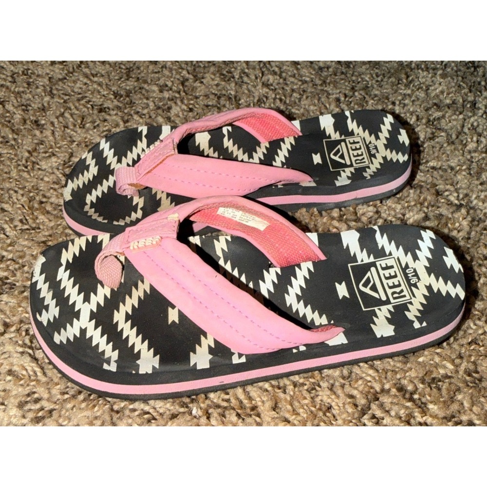 Reef- Black & Pink Little Ahi "Loretto" Flip Flops Size 9/10